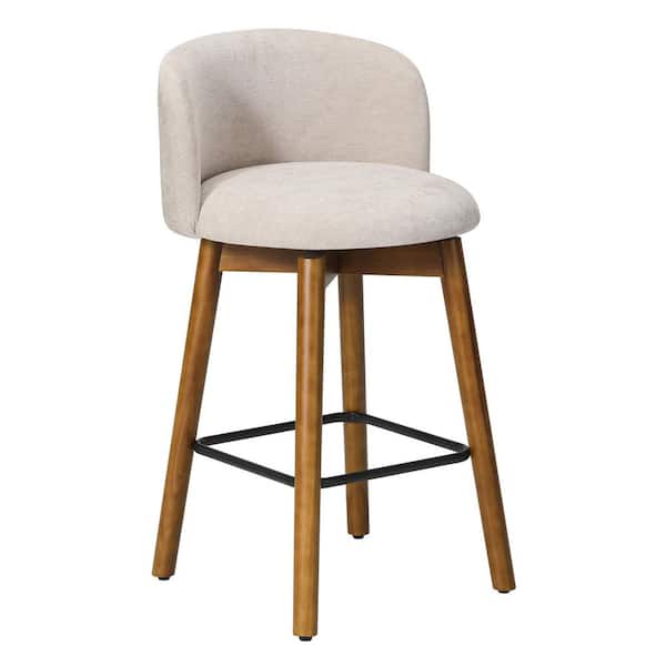Stansberry 26 in. Chenille Upholstered Low Back Wood Kitchen Counter Stool w/ Swivel, Taupe