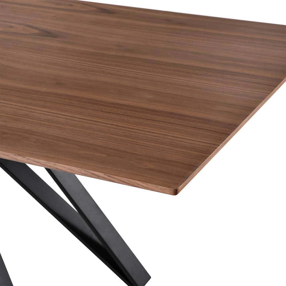 Modena Contemporary Matte Black and Walnut Wood Rectangular Dining Table