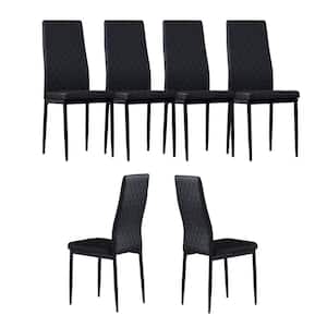 Black Leather Material Minimalist Dining Chair (Set of 6)