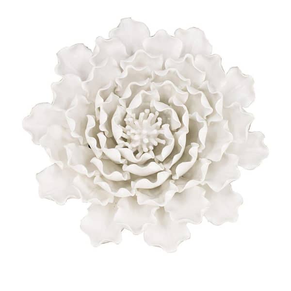 Avex 1-Piece 9.3 in. x 9.3 in. White Ceramic Handmade Flower Wall Sculpture