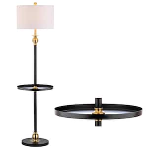 Evans 61 in. H Black/Brass Metal End Table Floor Lamp
