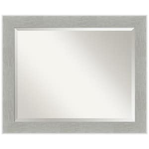 Medium Rectangle Glam Linen Grey Beveled Glass Casual Mirror (27.25 in. H x 33.25 in. W)