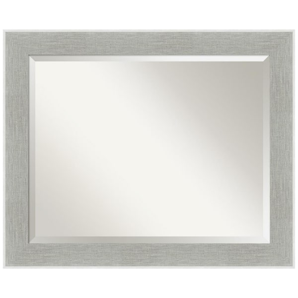 Amanti Art Medium Rectangle Glam Linen Grey Beveled Glass Casual Mirror (27.25 in. H x 33.25 in. W)