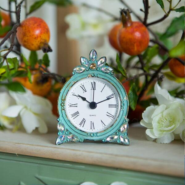 Vintage French Decorative Pewter Analog Desk Clock Battery Operated , Green cheapest