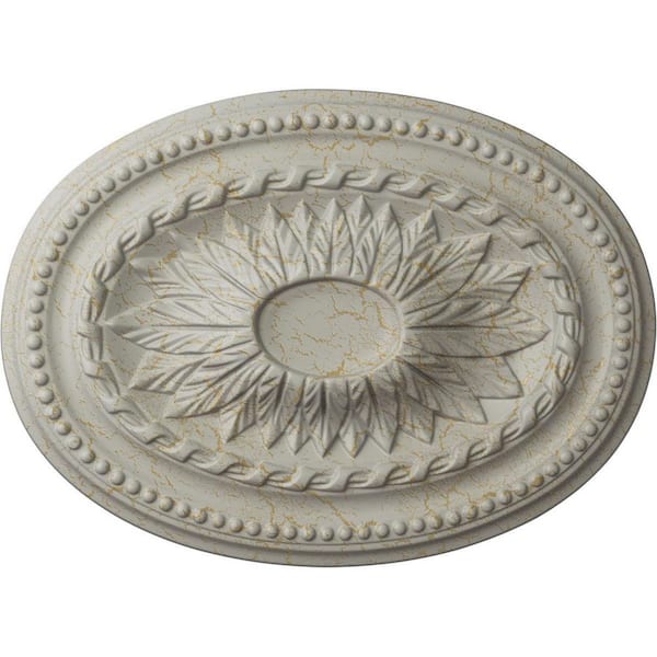 Ekena Millwork 18-1/2 in. W x 13-1/2 in. H x 1-7/8 in. Saverne Urethane Ceiling Medallion, Pot of Cream Crackle