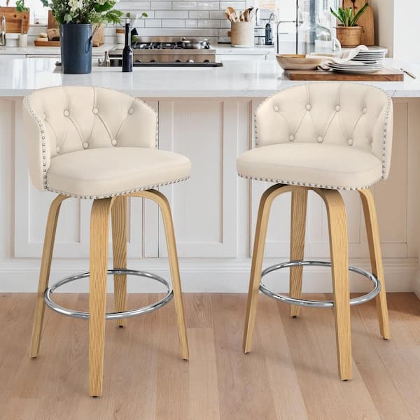 OrangeOne Wei 35 in. Height Ivory Faux Leather Counter Height Solid ...
