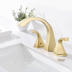 8 in. Widespread Double Handle Bathroom Faucet w/Pop up Drain Assembly in Brushed Gold