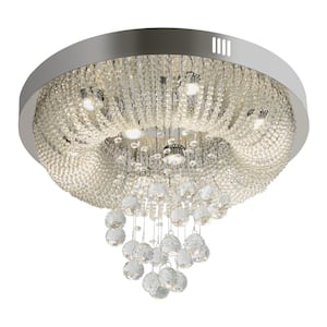 23.62 in. 9-Light Silver Modern Crystal Ceiling-Light Chandelier for Living Room Lobby with GU10 Bulbs