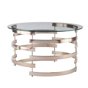 Raymond 32 in. Champagne/Clear Medium Round Glass Coffee Table