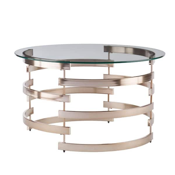 Southern Enterprises Raymond 32 in. Champagne/Clear Medium Round Glass Coffee Table