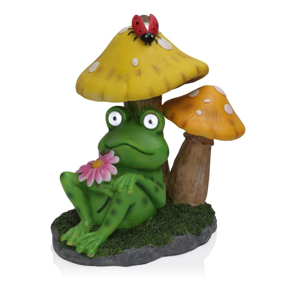 Frog Mushroom Statue w/Solar