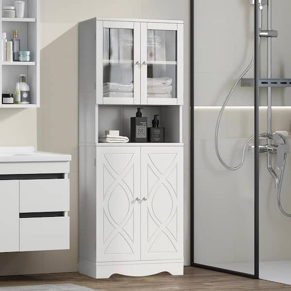 15.74 in. W x 11.8 in. D x 64.96 in. H White Narrow Height Slim Tall Linen Cabinet