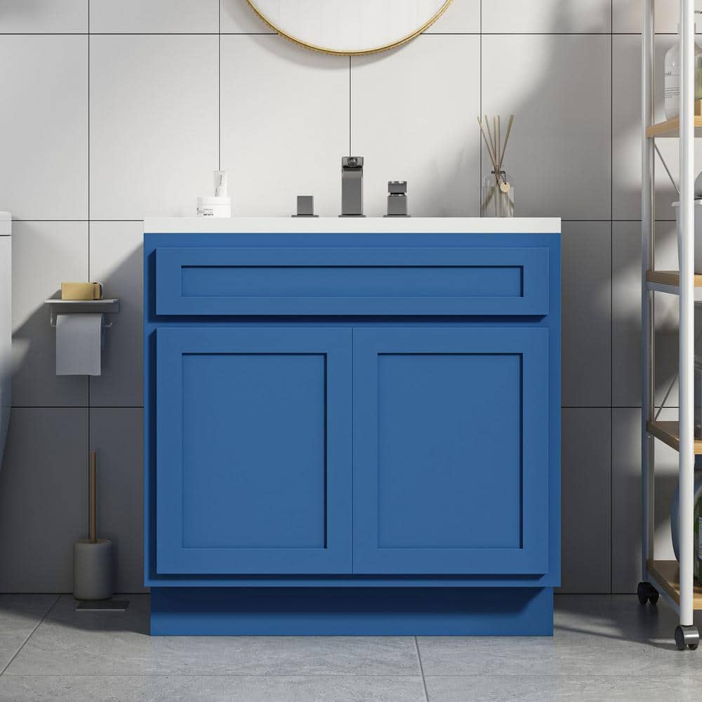 Elegant Blue Shaker Style Single Sink Bathroom Vanity Cabinet