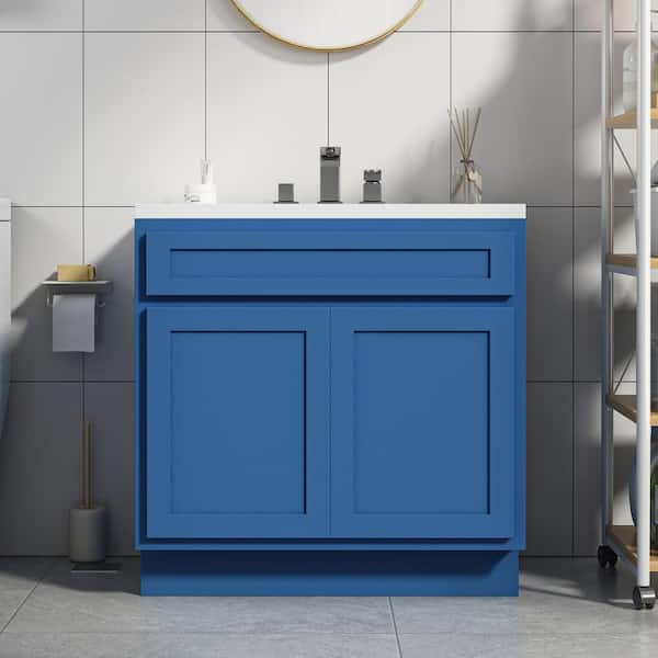 Vanity Art 12-Inch Bathroom Vanity Cabinet 3 Drawer Side Storage Organizer Freestanding Single Vanity Bedroom/Bathroom/Entryway - Blue