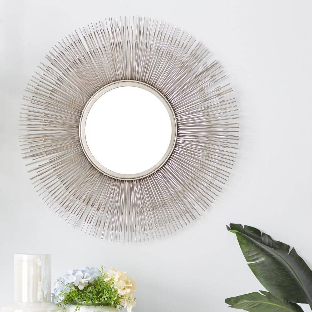 28.5" Silver Sunburst Round Wall Mirror