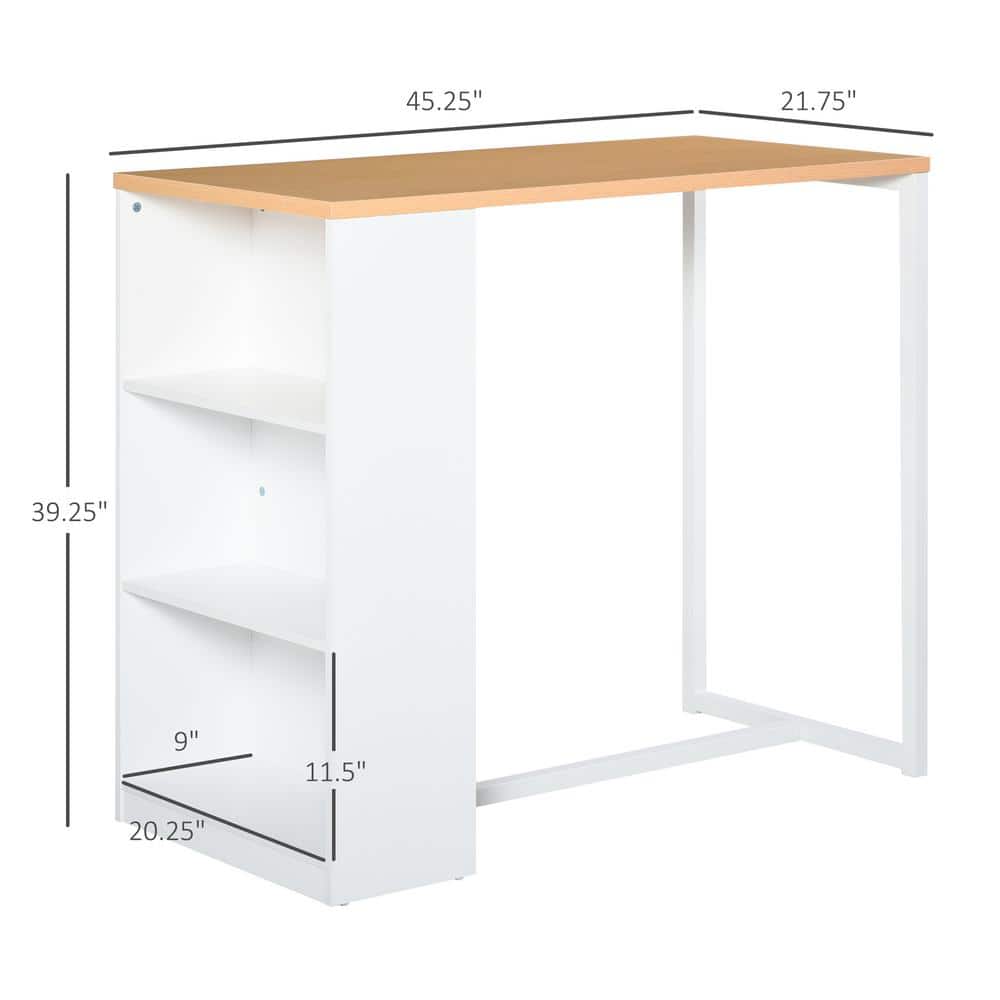 Modern 50'' White and Wood Counter Height Bar Table with Storage