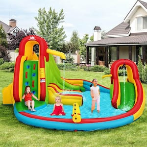 480-Watt Kids Gift Inflatable Water Slide Park Bounce House with Blower