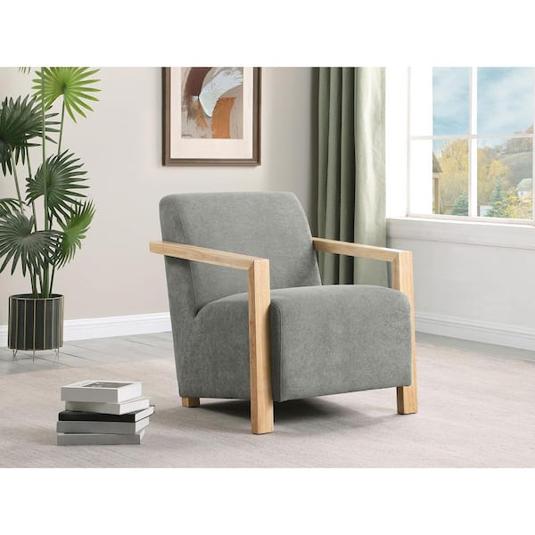 Coaster Diego Grey and Natural Fabric Accent Chair with Wooden Track Arm