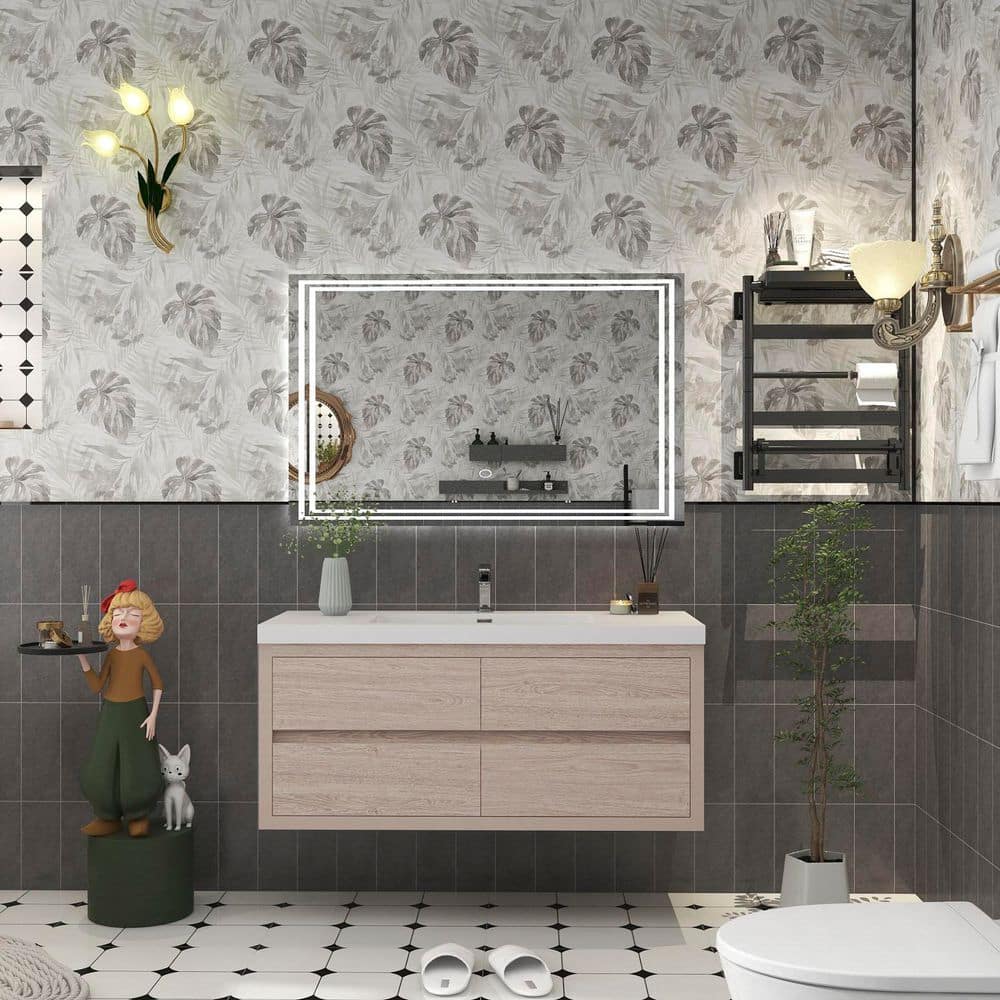 Louis 47 in. W x 20 in. D x 22 in. H Single Sink Floating Bath Vanity in Pink Wood with White Acrylic Top price history on PriceWatchPro