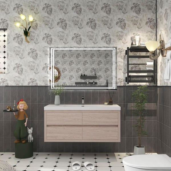 BV Better Vanity Louis 47 in. W x 20 in. D x 22 in. H Single Sink Floating Bath Vanity in Pink Wood with White Acrylic Top