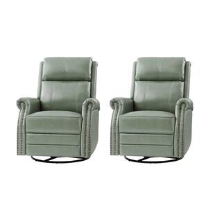 Sonia Transitional Sage 30.5 in. Wide Genuine Leather Manual Rocking Recliner with Metal Base and Rolled Arms (Set of 2)