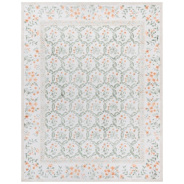 Gertmenian Crystal Print Vela Ivory/Green 8 ft. x 10 ft. Floral Digitally Printed Polyester Area Rug