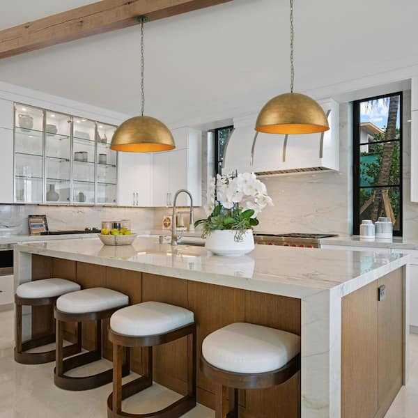 Detroit 23. 62 in. 4-Light Gold Oversized Farmhouse Dome Pendant Light for Kitchen Island