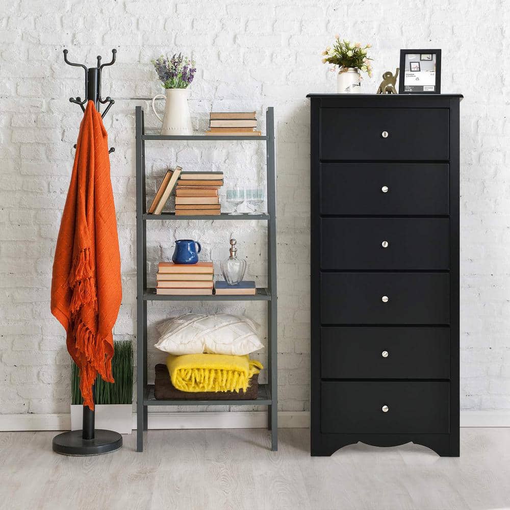 Black Vertical 6-Drawer MDF Storage Chest