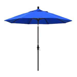 9 ft. Bronze Aluminum Pole Market Aluminum Ribs Collar Tilt Crank Lift Patio Umbrella in Pacific Blue Sunbrella