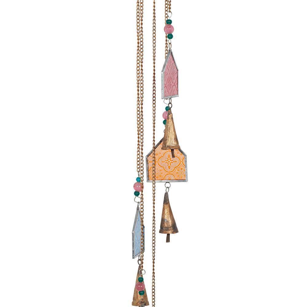 41-Inch Blue Glass Bottle Wind Chime with Beads and Bells