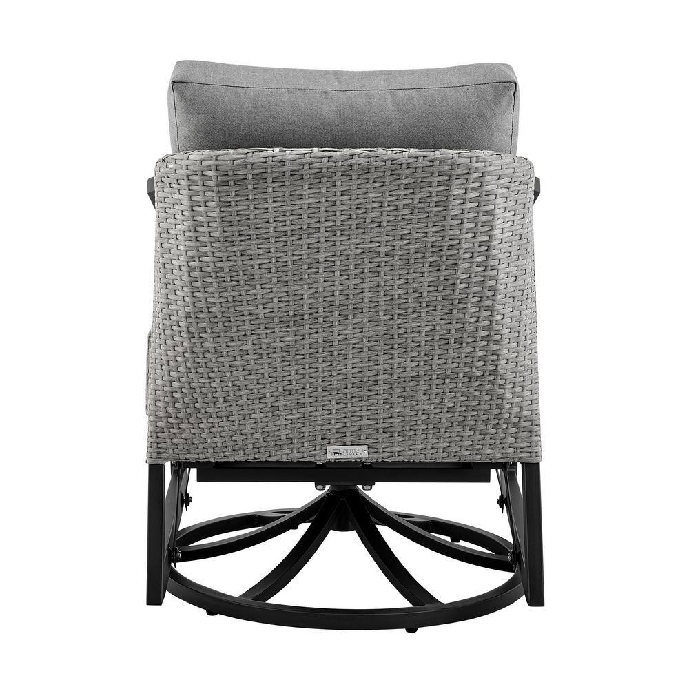 Aileen Black Aluminum and Grey Wicker Swivel Lounge Chair with Cushions