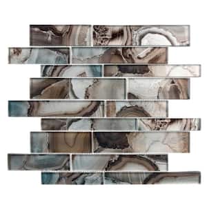 Myst Ursula Cream/Brown/Blue 11-3/4 in. x 11-3/4 in. Glossy Smooth Glass Mosaic Tile (4.8 sq. ft./Case)