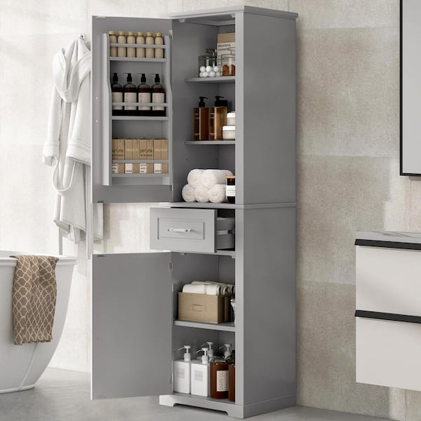 20.00 in. W x 15.80 in. D x 72.10 in. H Gray Bathroom Linen Cabinet Storage Cabine with Adjustable Shelf
