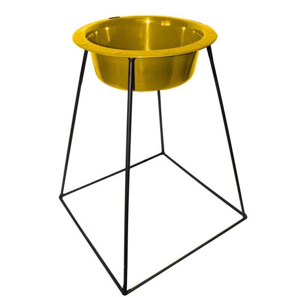 Platinum Pets 8 Cup Wrought Iron Pyramid Single Feeder with an Extra Wide Rimmed Bowl in Gold