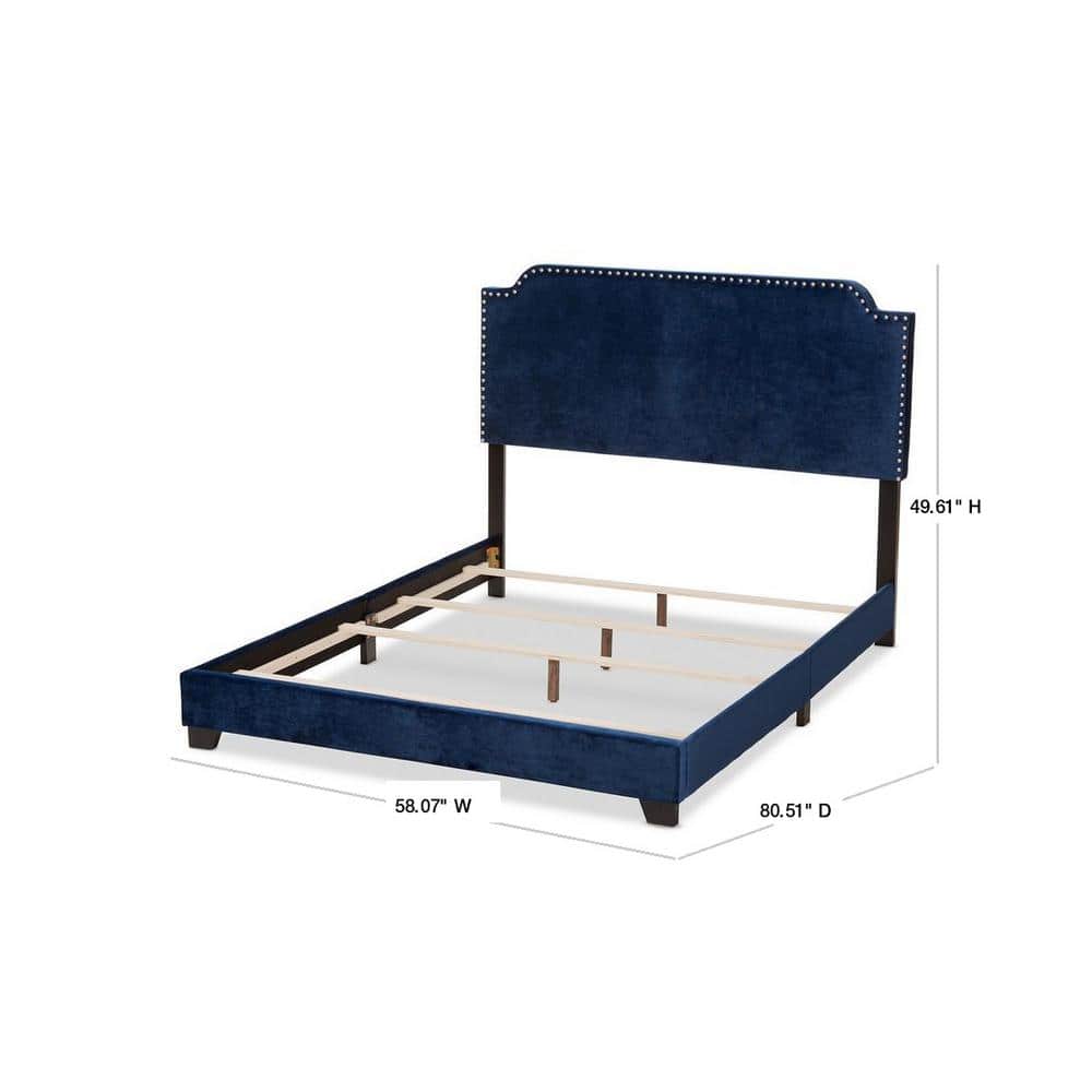 Darcy Full Navy Velvet Upholstered Bed with Nailhead Trim