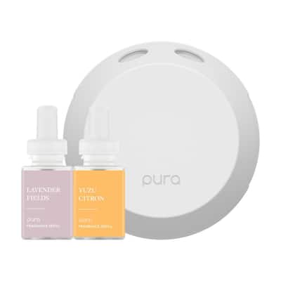 Smart Home Fragrance Diffuser Starter Set - Includes Lavender Fields and Yuzu Citron Refills - Wi-Fi Connected, White