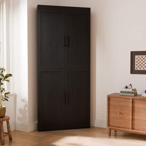 Solid Wood Black 72 in. H Corner Cabinet Storage Cabinet with Adjustable Shelves