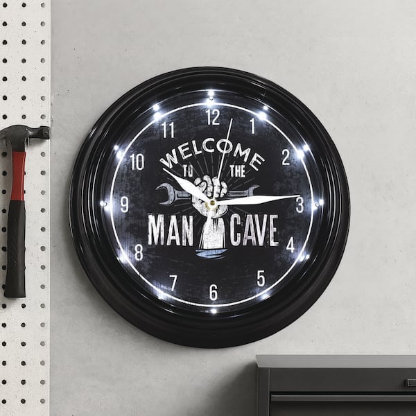 Welcome to the Man Cave LED Wall Clock-Mechanic Decor 12 in.