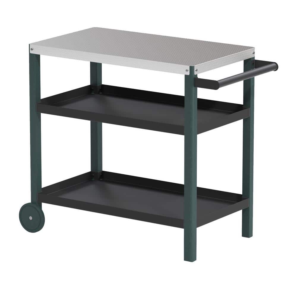Green 3-Shelf Storage Outdoor Steel Grill Cart with HDPE Legs