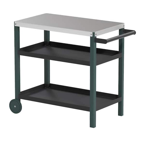 Unbranded Green 3-Shelf Storage Outdoor Steel Grill Cart with HDPE Legs