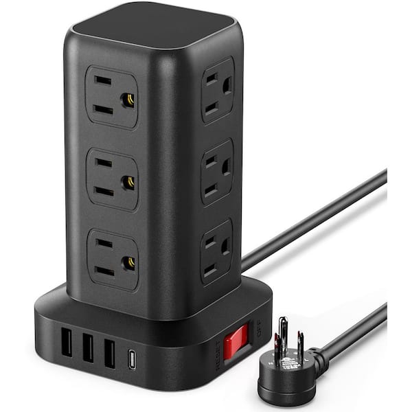 Power Strip Tower 6.5 ft. 12-Outlet 3-Ports 1-Ports Surge Protector with Overload Protection for Home Office