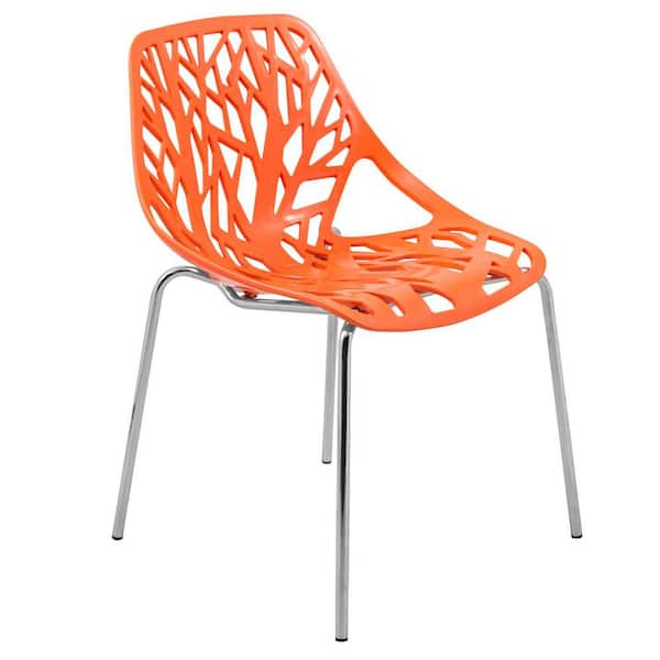 Leisuremod Asbury Modern Stackable Dining Chair with Chromed Metal Legs in Orange
