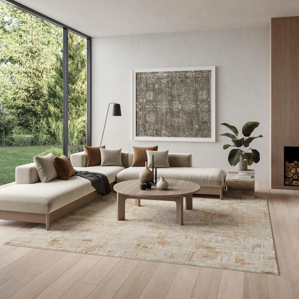 Dekor Ivory Taupe 8 ft. x 10 ft. Geometric Contemporary Area Rug