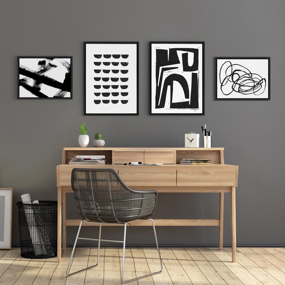 Black and White Abstract Canvas Art Set with Polystyrene Frame