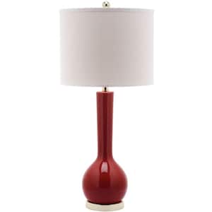 Mae 30.5 in. Dark Red Long Neck Ceramic Table Lamp with Off-White Shade