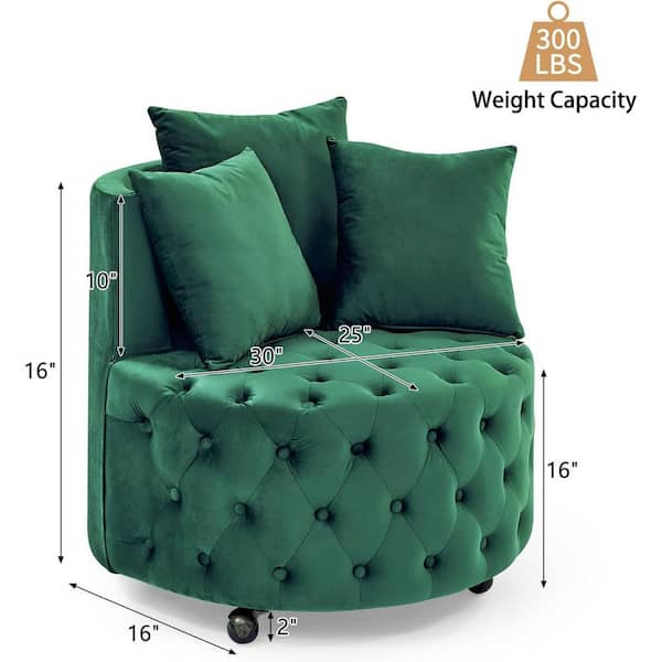 Green Velvet Upholstered Accent Swivel Chair Barrel Living Room Sofa Chair  with Movable Wheels and 3-Pillows ZT-W48790923 - The Home Depot