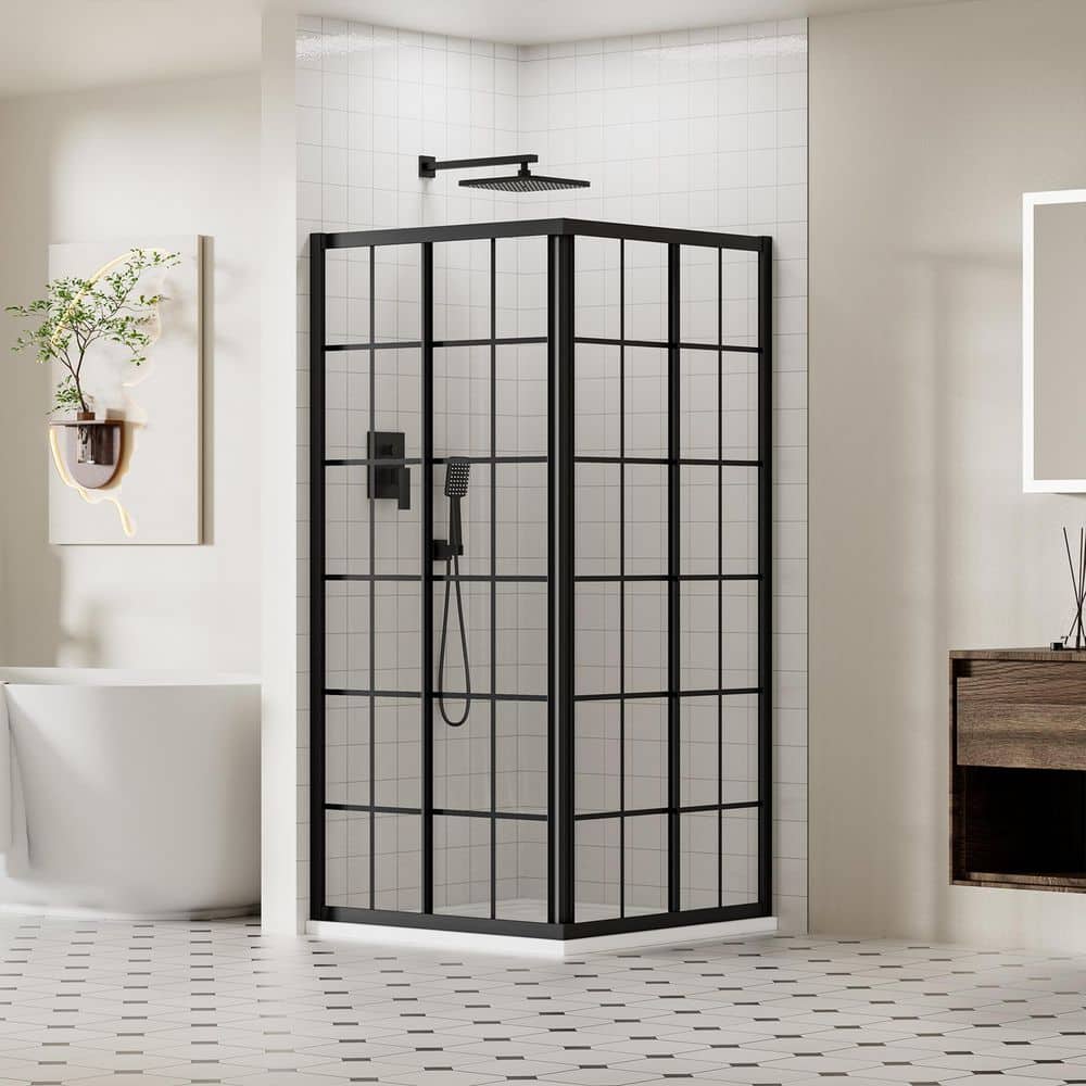 【CD】Smooth Ace／AOR/DAY: ACE DECOR Corner Double Sliding Shower Door, with black lines 6mm