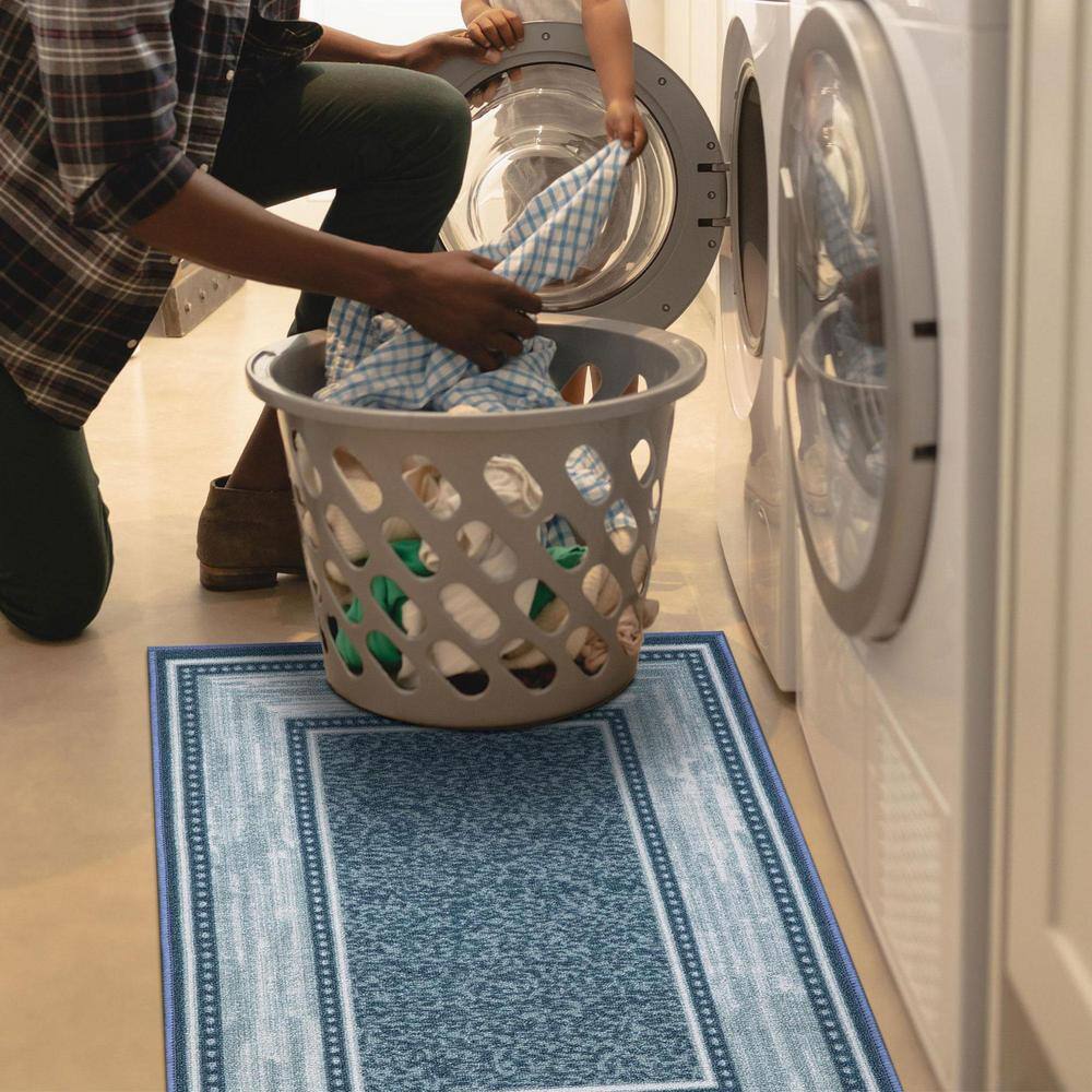 Blue Synthetic Non-Slip Washable Rectangle Area Rug