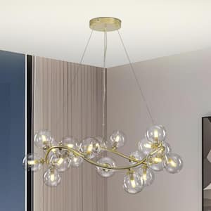 32.28 in. 19-Light Gold Contemporary Ring Chandelier with Clear Globe Glass Shades for Dining Room