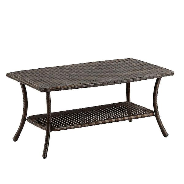 Brown Rectangular Wicker Outdoor Coffee Table with Storage